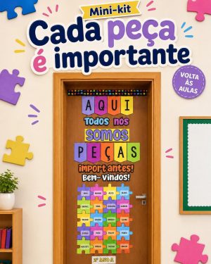 Cartaz educativo com peças de quebra-cabeça coloridas e mensagem de valorização de cada peça.