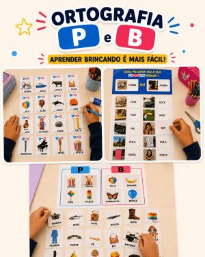 Atividades educativas de ortografia com foco em P e B para crianças.