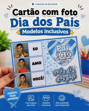 Cartão de Dia dos Pais com fotos e mensagem de amor e segurança.
